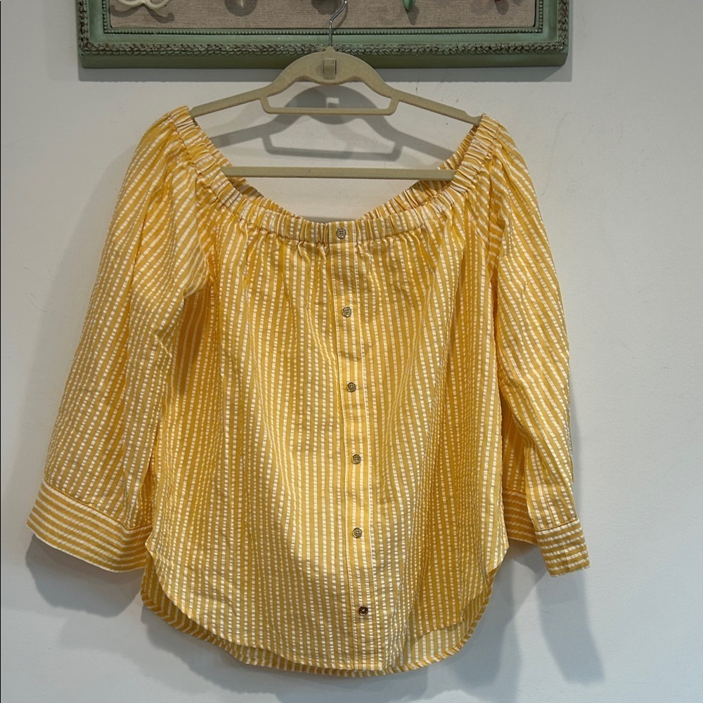 MICHAEL Michael Kors Yellow white Striped off the shoulder Blouse large